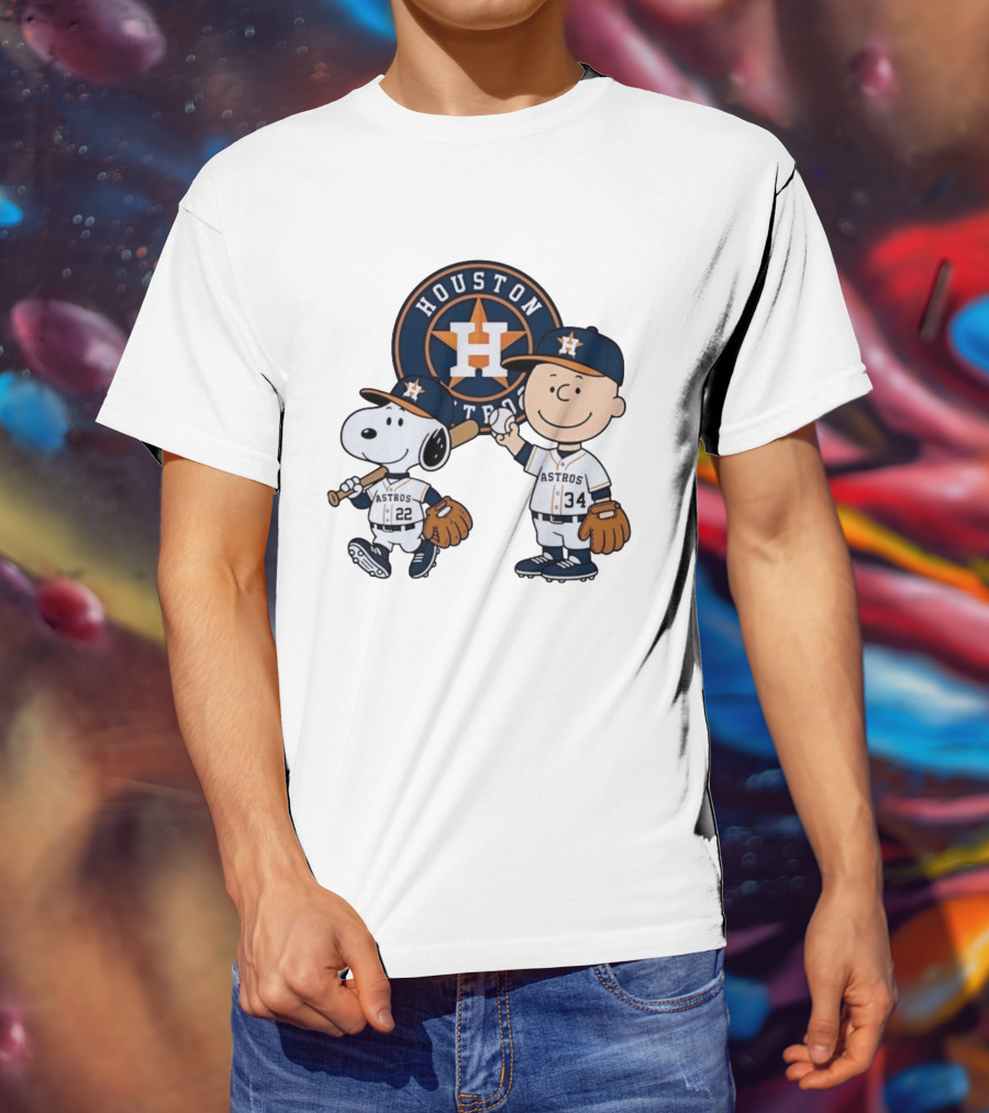 Houston Astros Snoopy Charlie Brown Baseball Player Characters T-Shirt