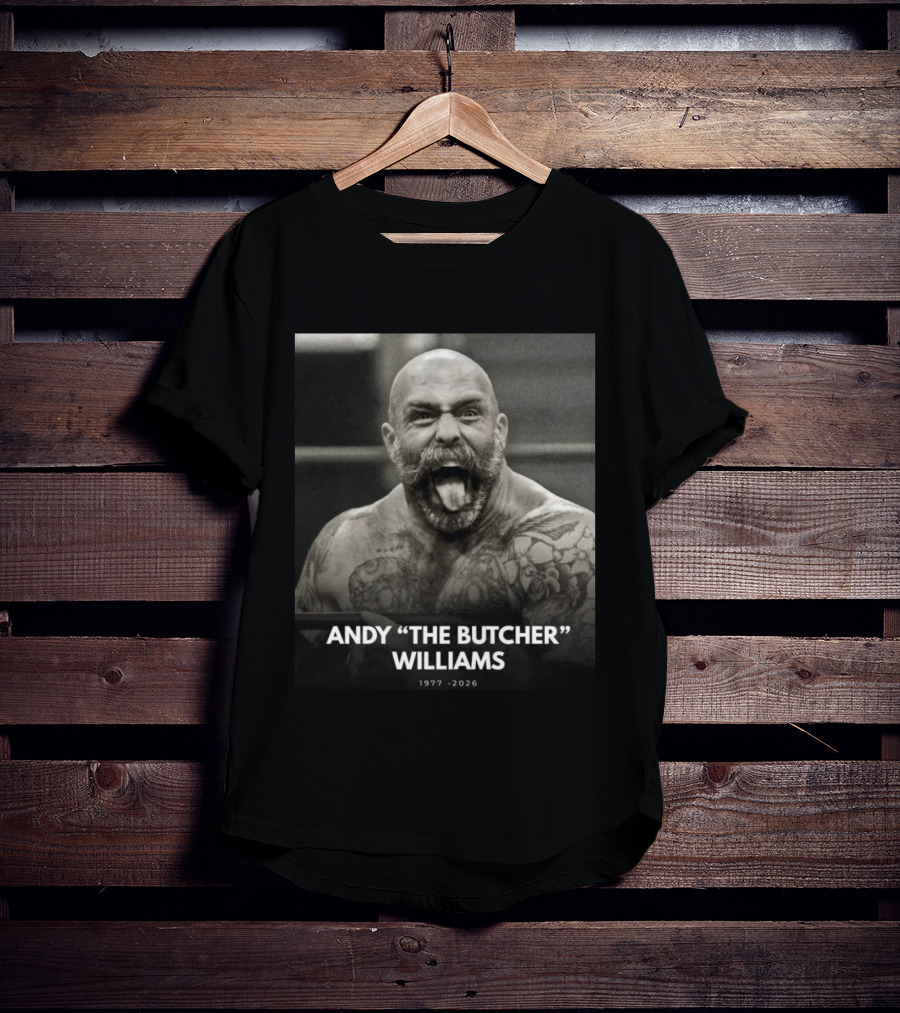 Andy The Butcher Williams 1977 2026 Tattooed Beard Black And White Image T-Shirt