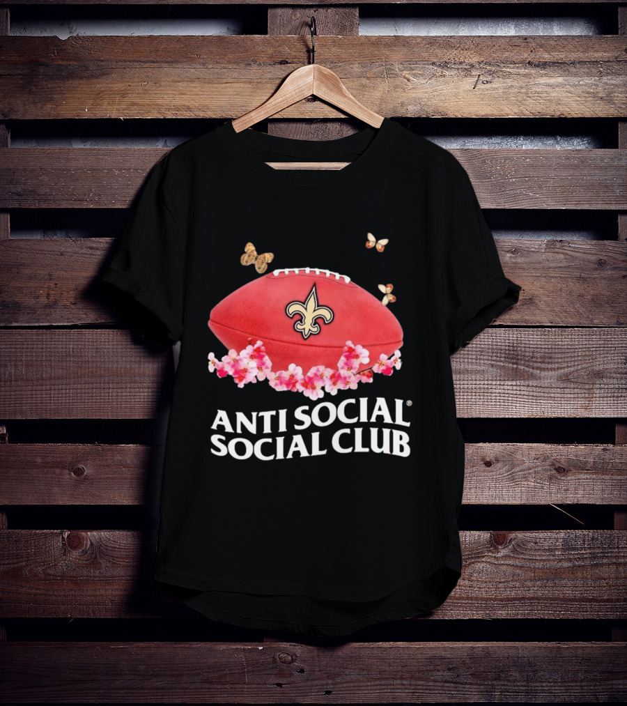 Anti Social Social Club New Orleans Saints Football Fleur De Lis Floral Butterflies T-Shirt