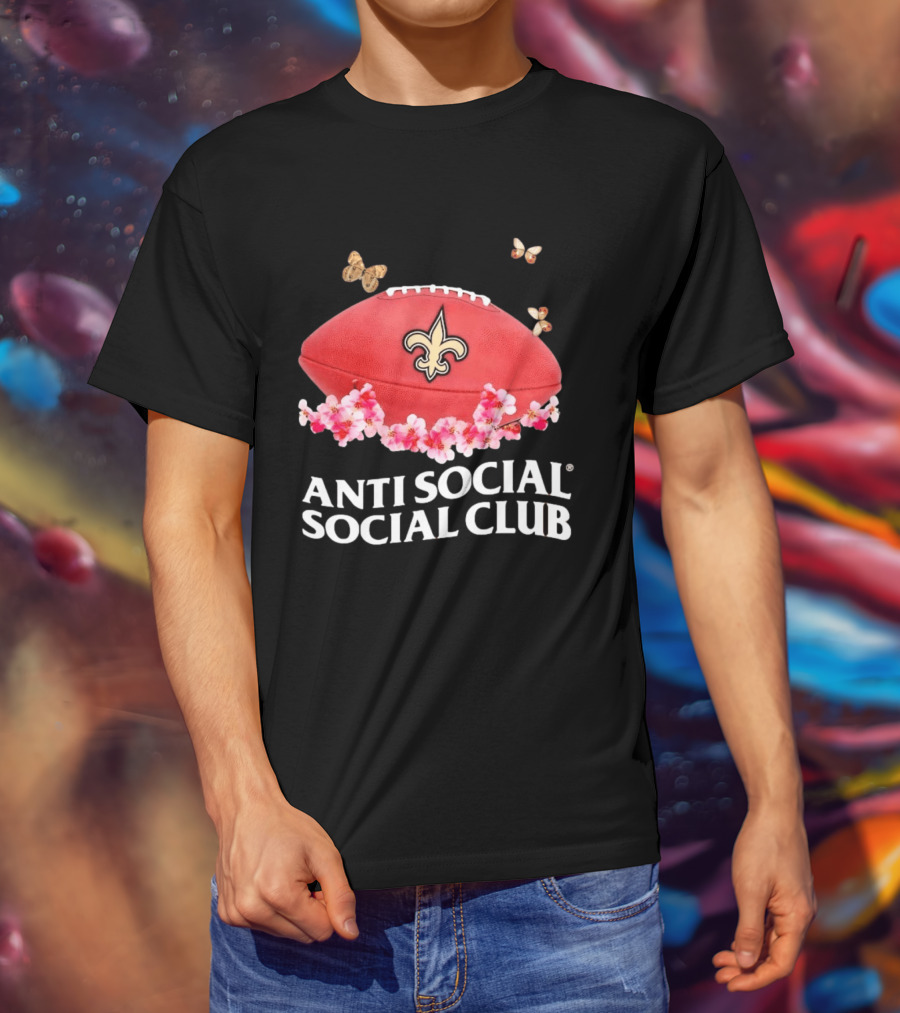 Anti Social Social Club New Orleans Saints Football Fleur De Lis Floral Butterflies T-Shirt
