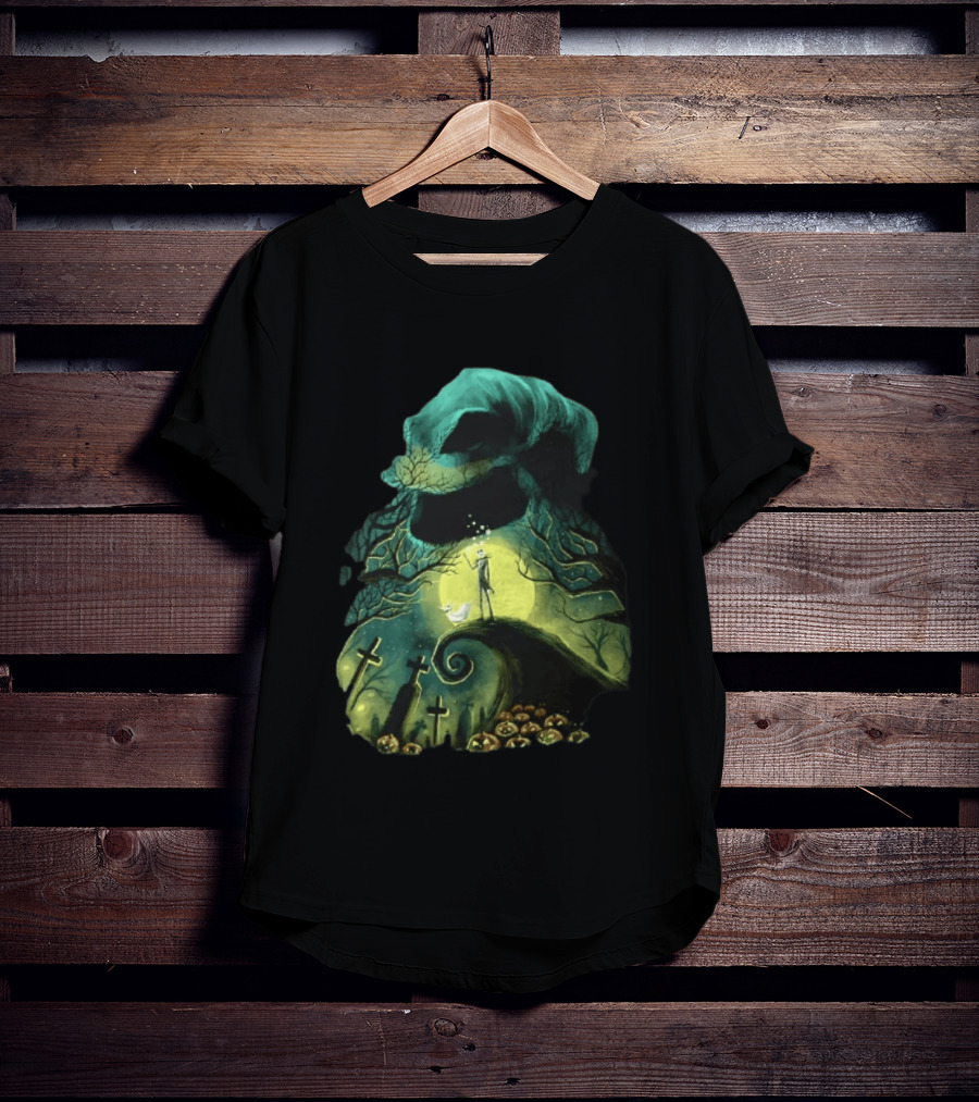The Nightmare Before Christmas Jack Skellington Zero Oogie Boogie Moonlit Scene T-Shirt