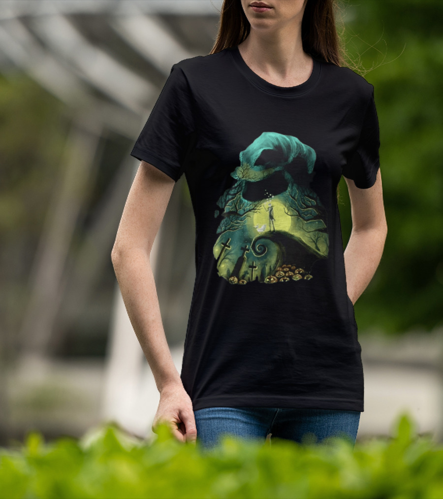 The Nightmare Before Christmas Jack Skellington Zero Oogie Boogie Moonlit Scene T-Shirt