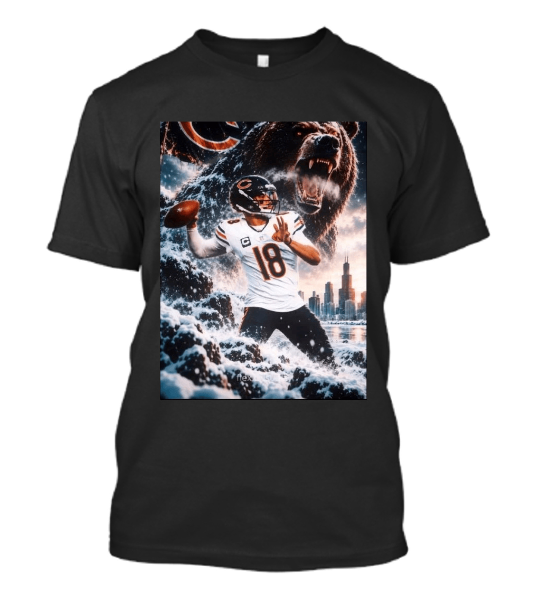 Caleb Williams Chicago Bears Snowy Football Bear Quarterback Number 18 City Skyline T-Shirt