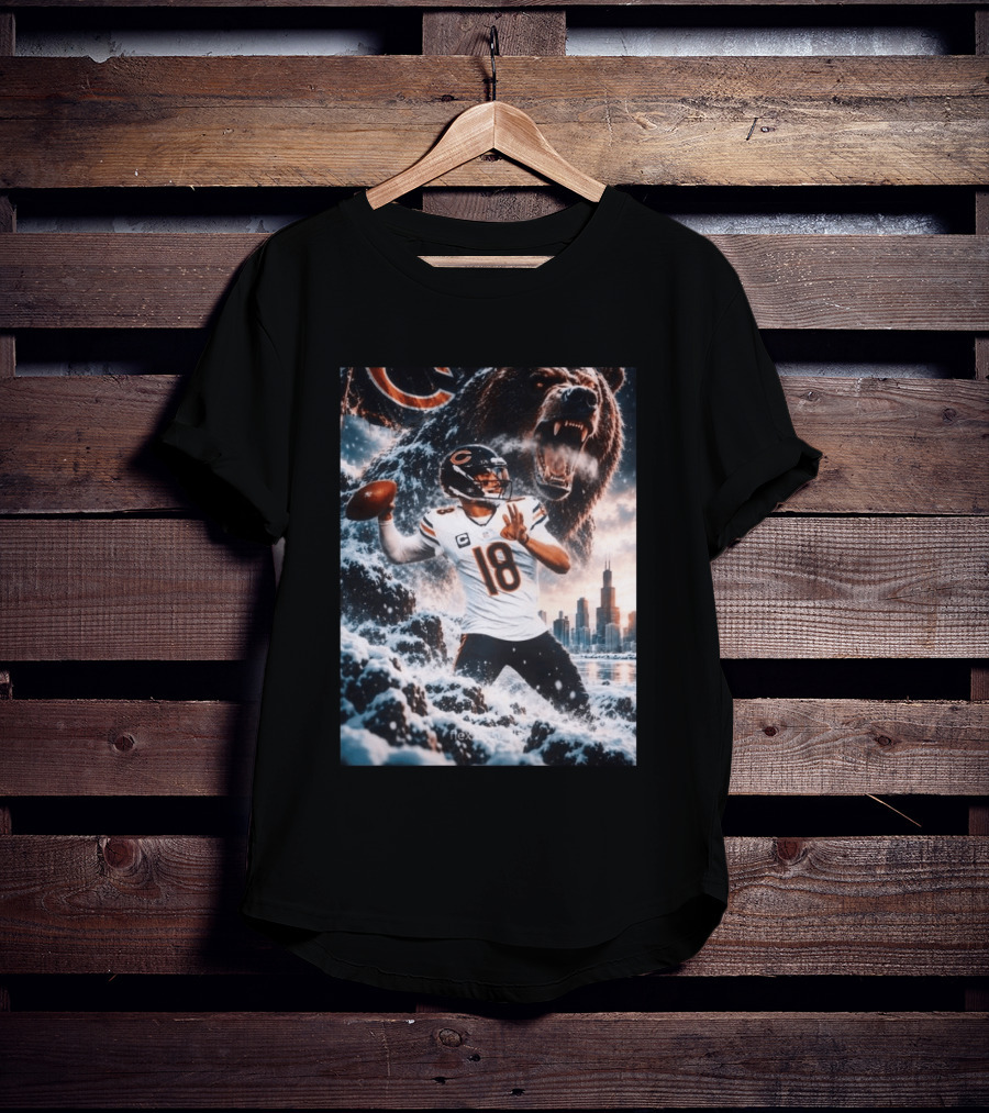 Caleb Williams Chicago Bears Snowy Football Bear Quarterback Number 18 City Skyline T-Shirt
