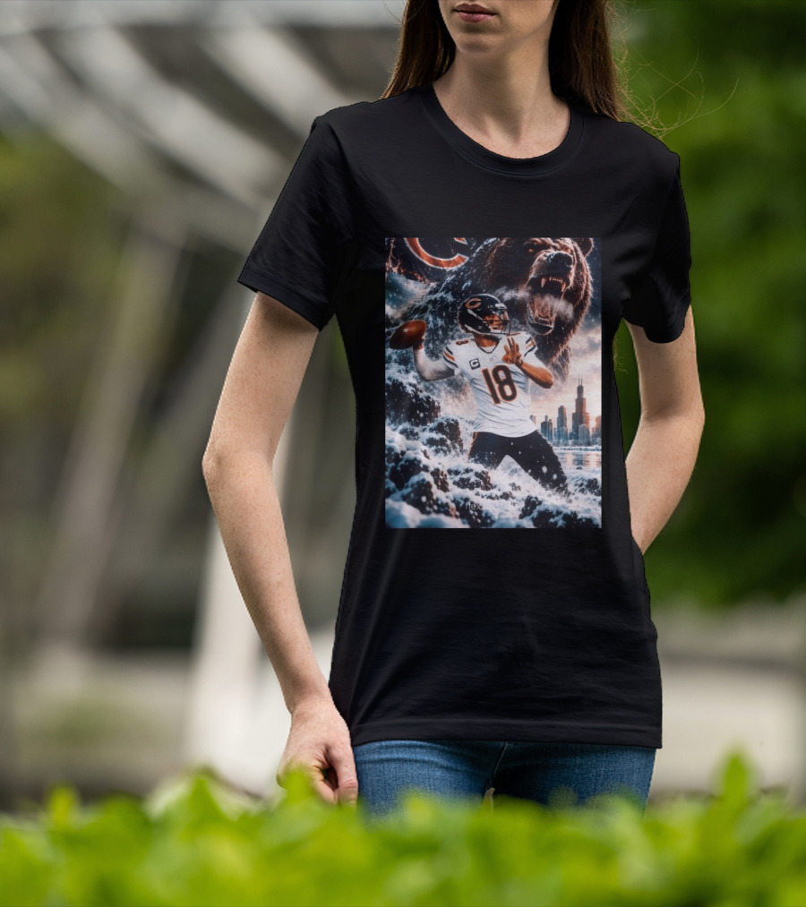 Caleb Williams Chicago Bears Snowy Football Bear Quarterback Number 18 City Skyline T-Shirt