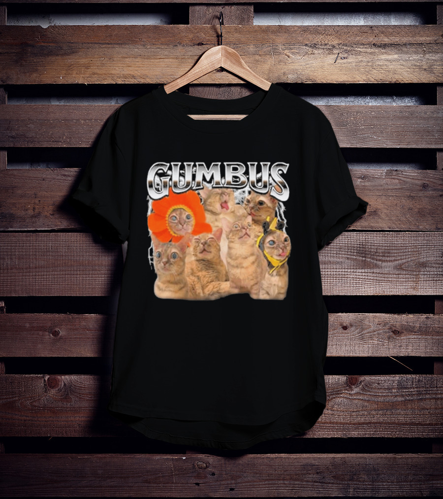 GUMBUS Funny Cat Faces With Flower And Bee Outfits T-Shirt