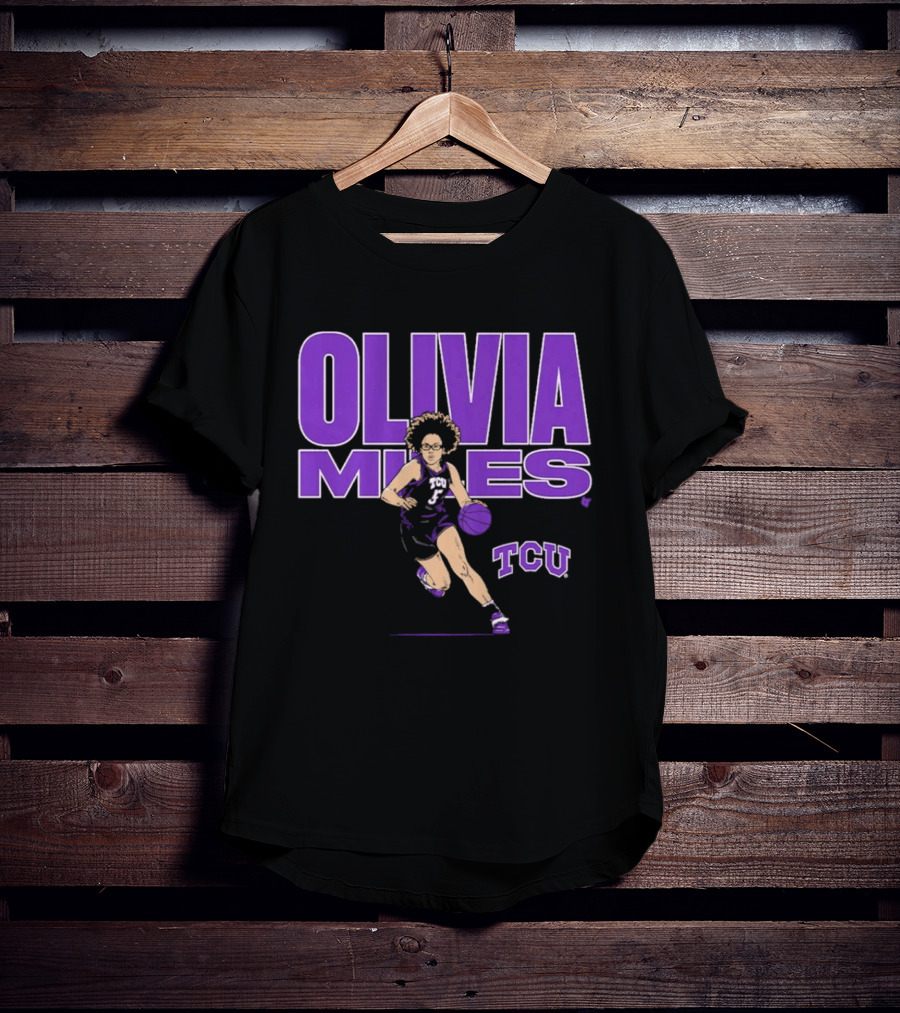 TCU Basketball Olivia Miles Name Pose Purple And White Basketball Player T-Shirt