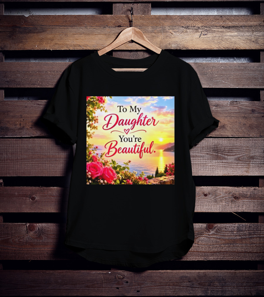 To My Daughter You're Beautiful Love Heart Roses Sunset Scenic View T-Shirt