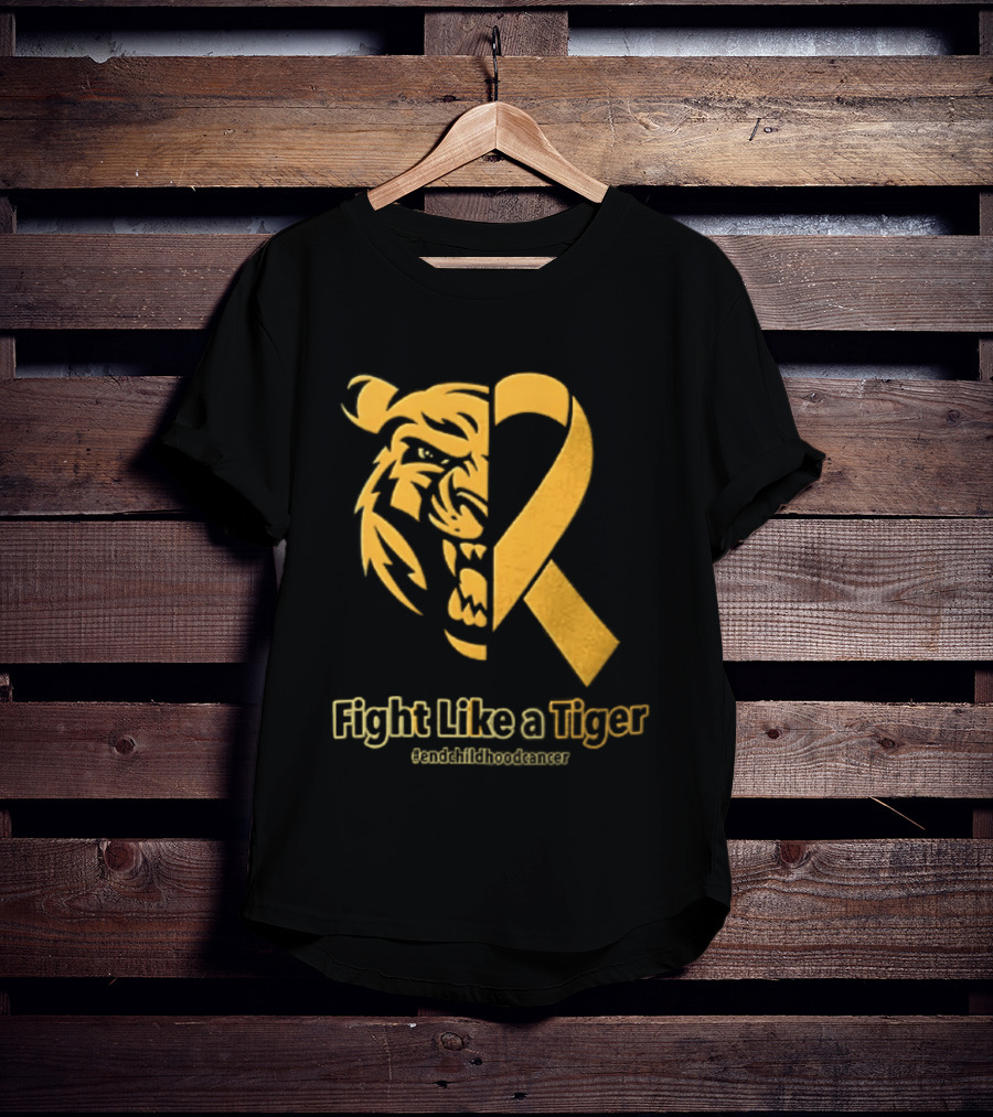 Fight Like A Tiger Childhood Cancer Awareness Gold Ribbon T-Shirt