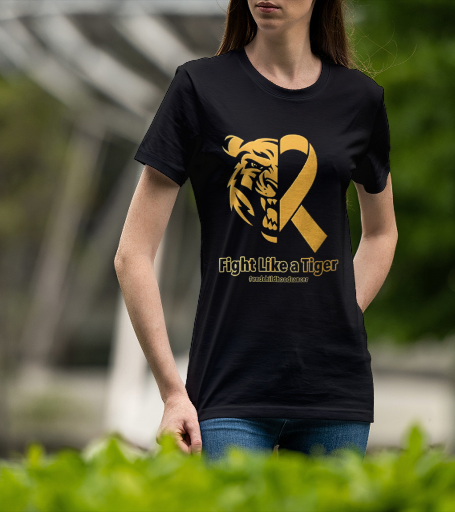 Fight Like A Tiger Childhood Cancer Awareness Gold Ribbon T-Shirt