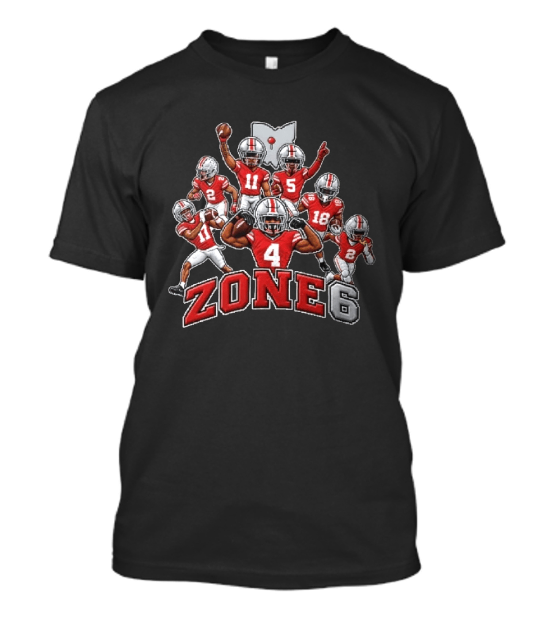 Zone 6 Ohio State Buckeyes Football Players With State Map And Numbers T-Shirt