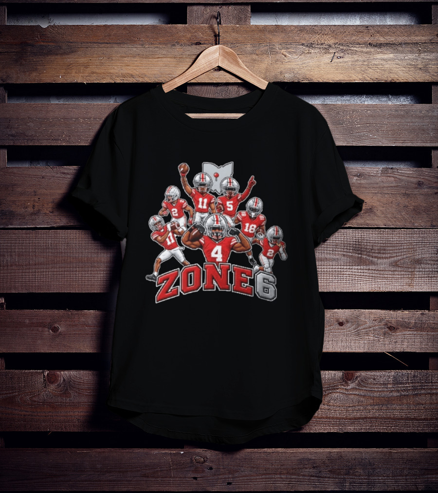 Zone 6 Ohio State Buckeyes Football Players With State Map And Numbers T-Shirt