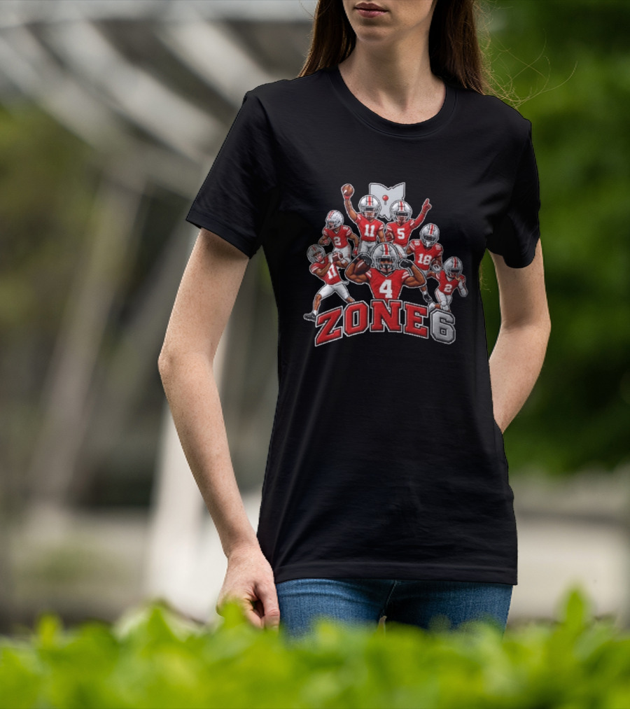 Zone 6 Ohio State Buckeyes Football Players With State Map And Numbers T-Shirt