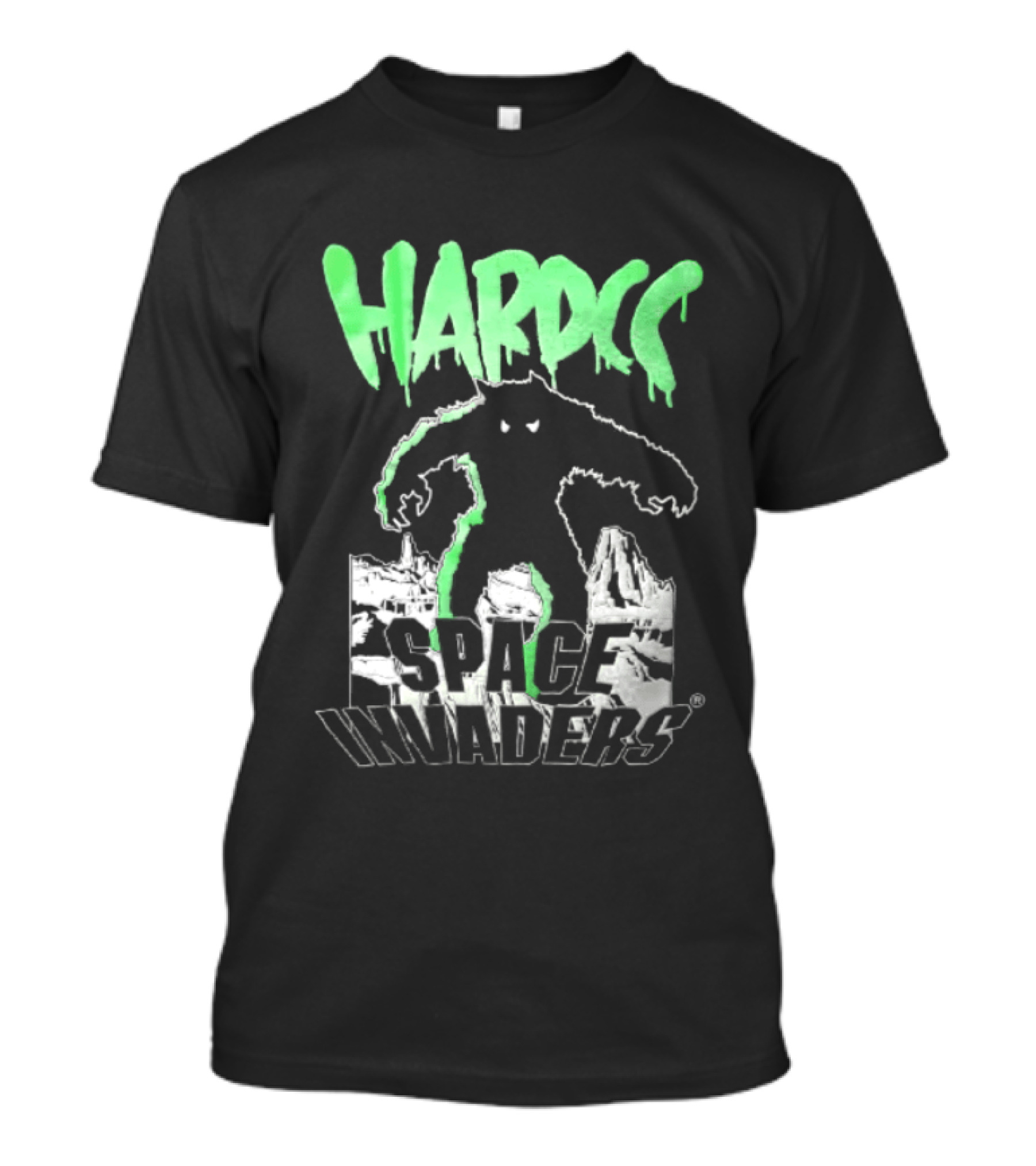Hardcore Bigfoot Space Invaders Monster Desert Scene T-Shirt