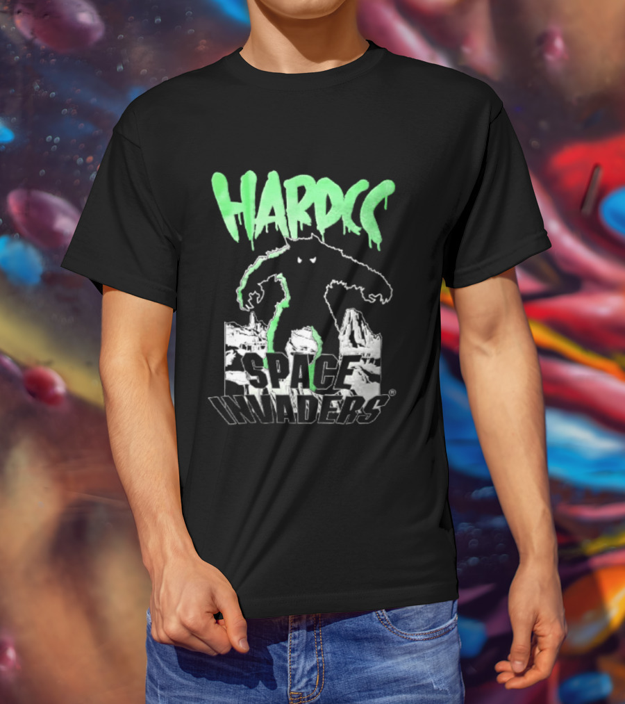 Hardcore Bigfoot Space Invaders Monster Desert Scene T-Shirt