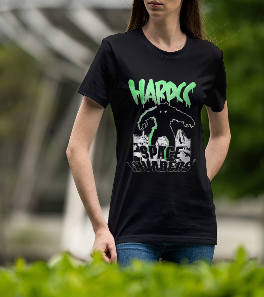 Hardcore Bigfoot Space Invaders Monster Desert Scene T-Shirt