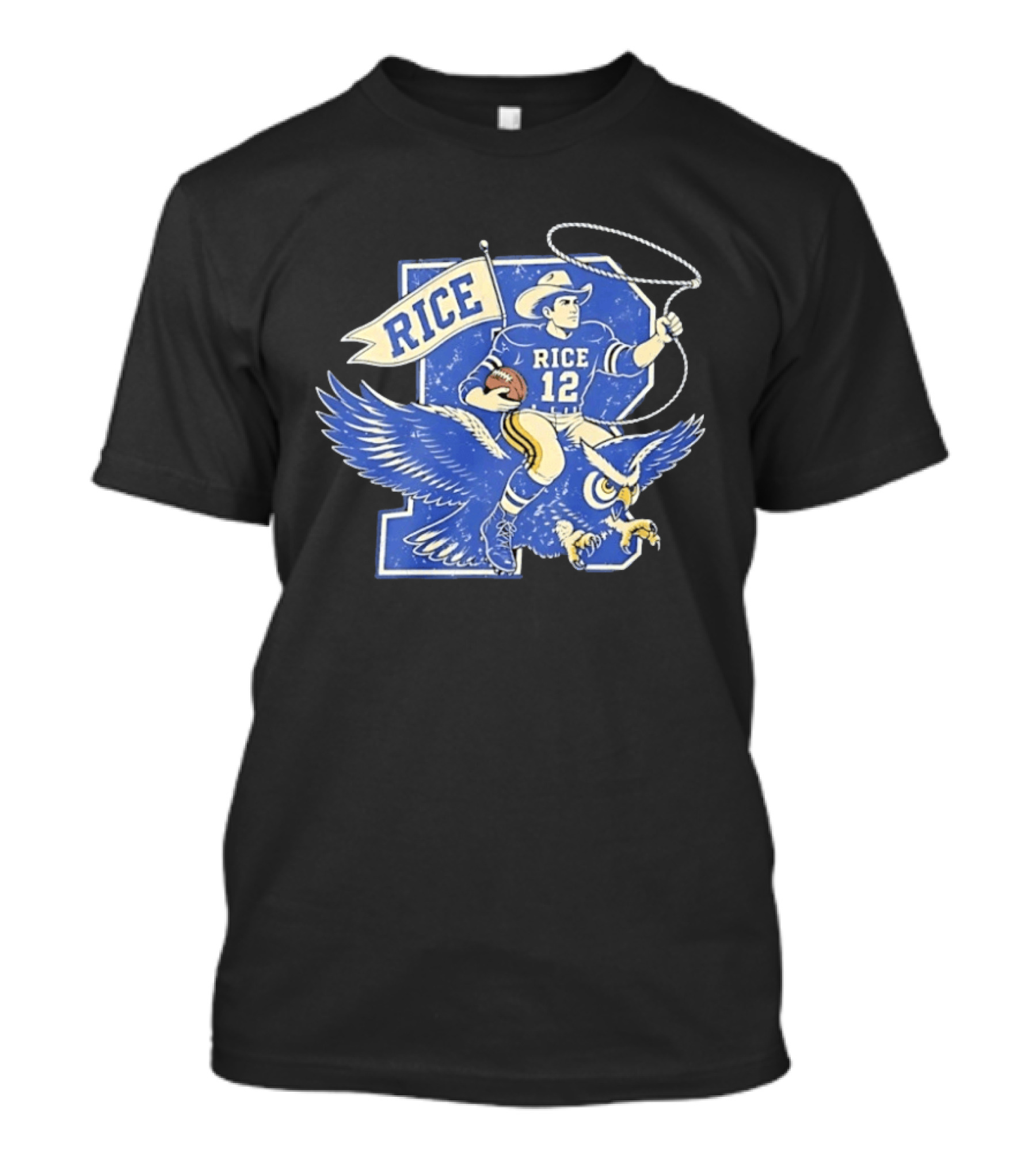 Rice Owls Football Player 12 Cowboy Riding Owl Team Spirit T-Shirt