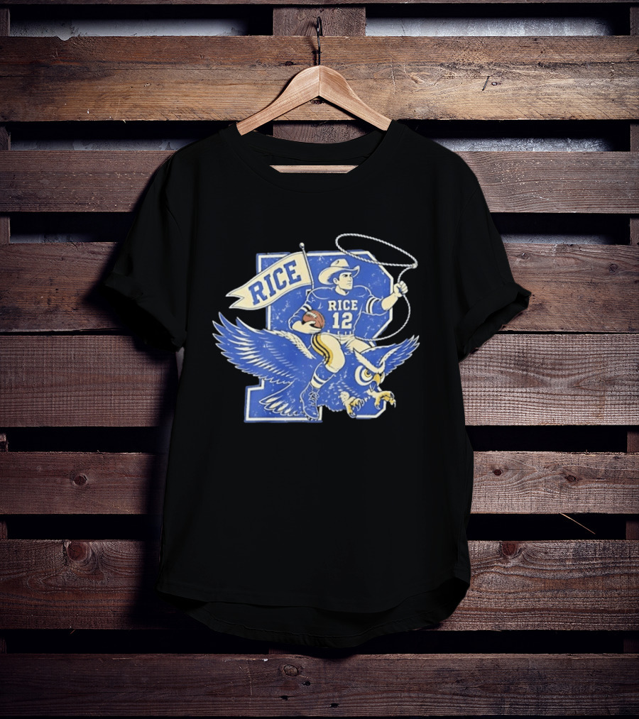 Rice Owls Football Player 12 Cowboy Riding Owl Team Spirit T-Shirt