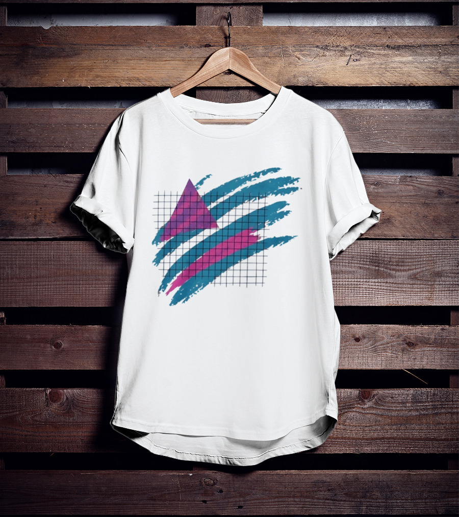 90s Neon Geometric Triangle Grid Retro Aesthetic T-Shirt