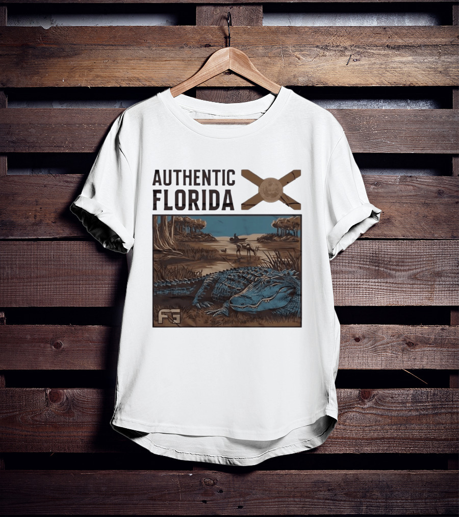 Authentic Florida Alligator With Canoe And Nature Scene T-Shirt