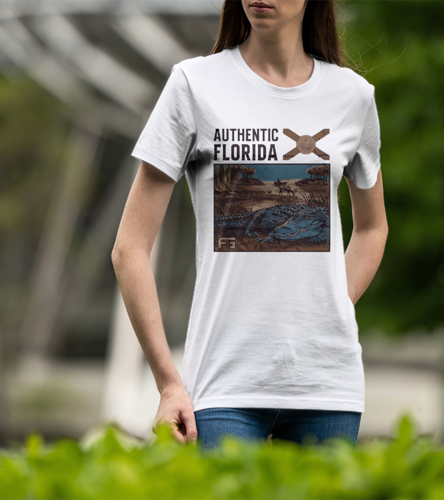 Authentic Florida Alligator With Canoe And Nature Scene T-Shirt