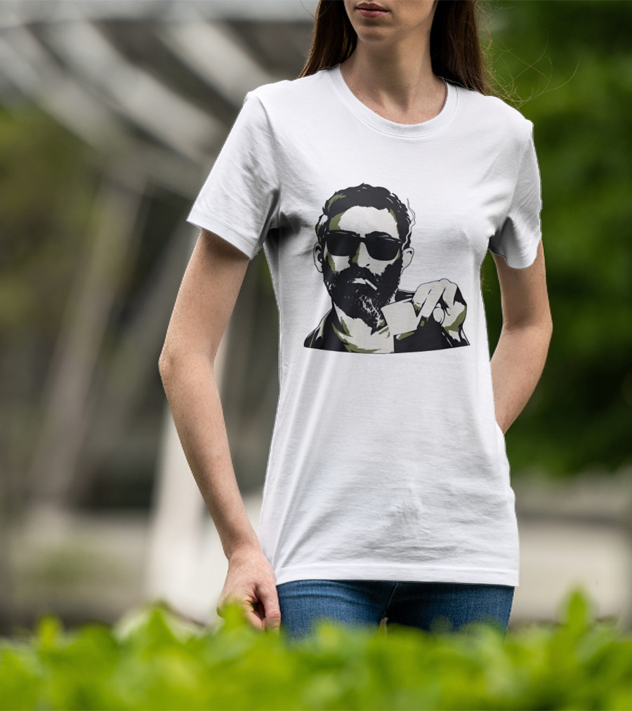 Bearded Man With Sunglasses Smoking Cigarette Holding Blank Card T-Shirt