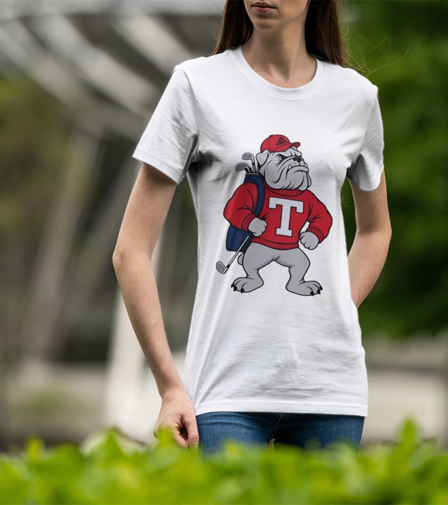 Bulldog Golf Mascot With Letter Sweater And Golf Bag T-Shirt
