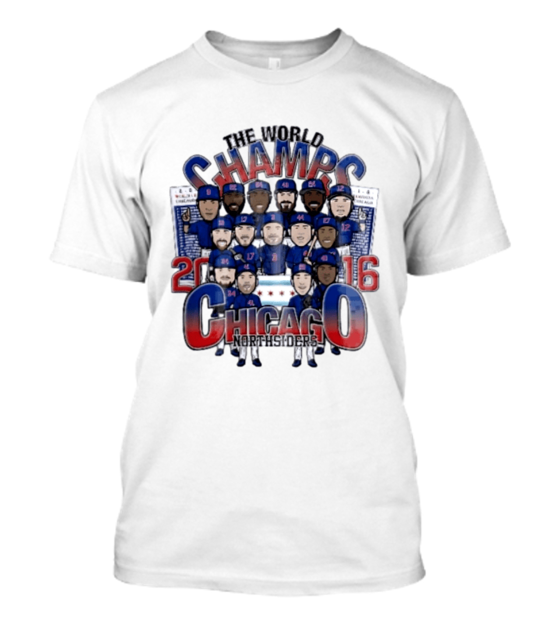 Chicago Cubs MLB The World Champs 2016 Northsiders Cartoon Caricature Roster T-Shirt
