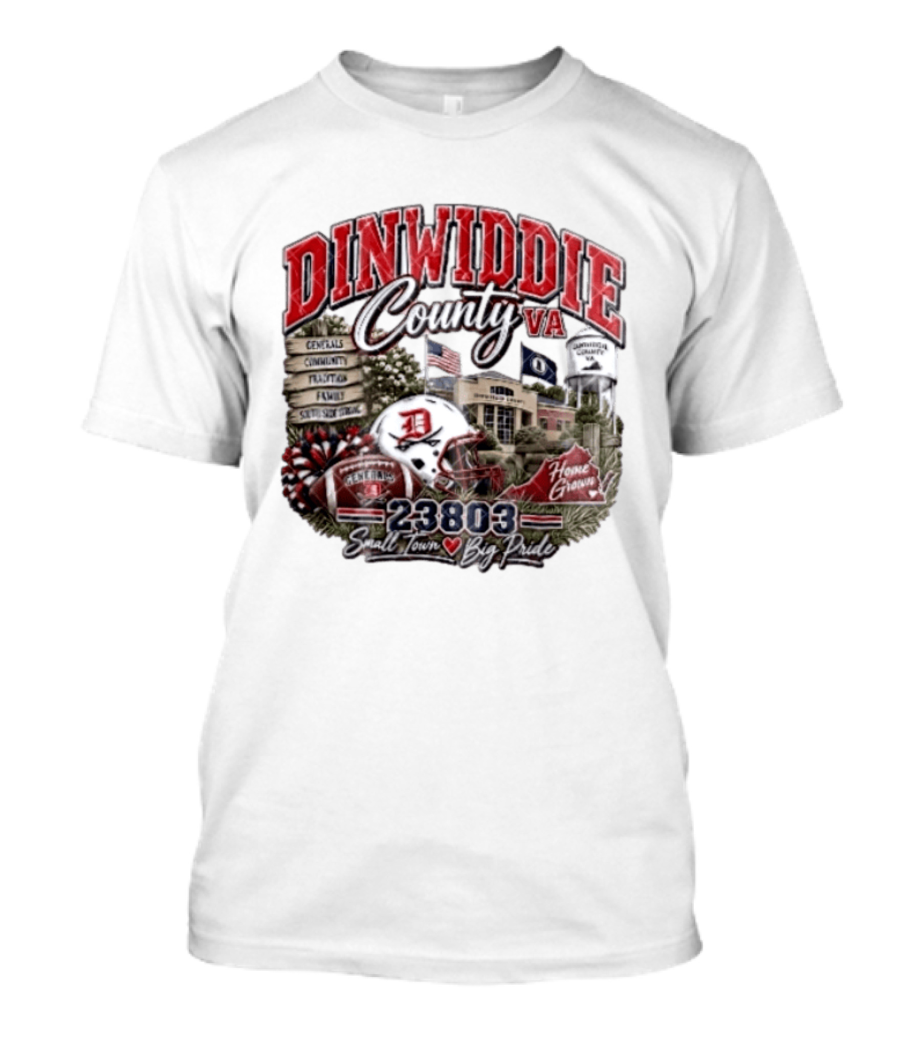 Dinwiddie County VA Generals South Side Strong 23803 Small Town Big Pride Home Grown Football Helmet Community Tradition Family T-Shirt