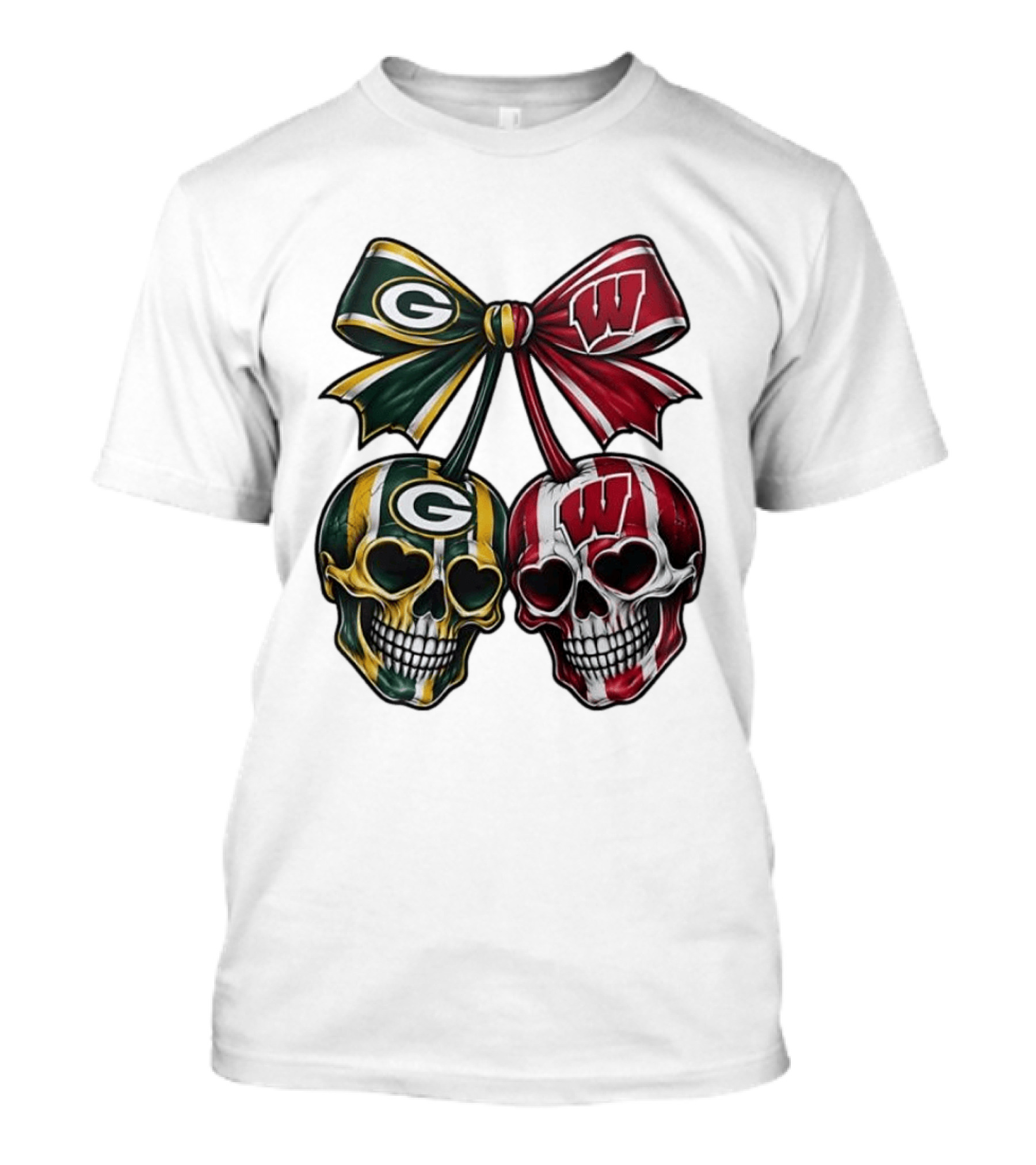 Green Bay Packers Wisconsin Badgers Skulls Bow T-Shirt