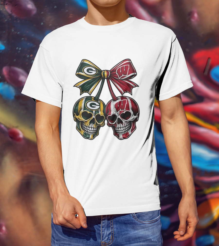 Green Bay Packers Wisconsin Badgers Skulls Bow T-Shirt