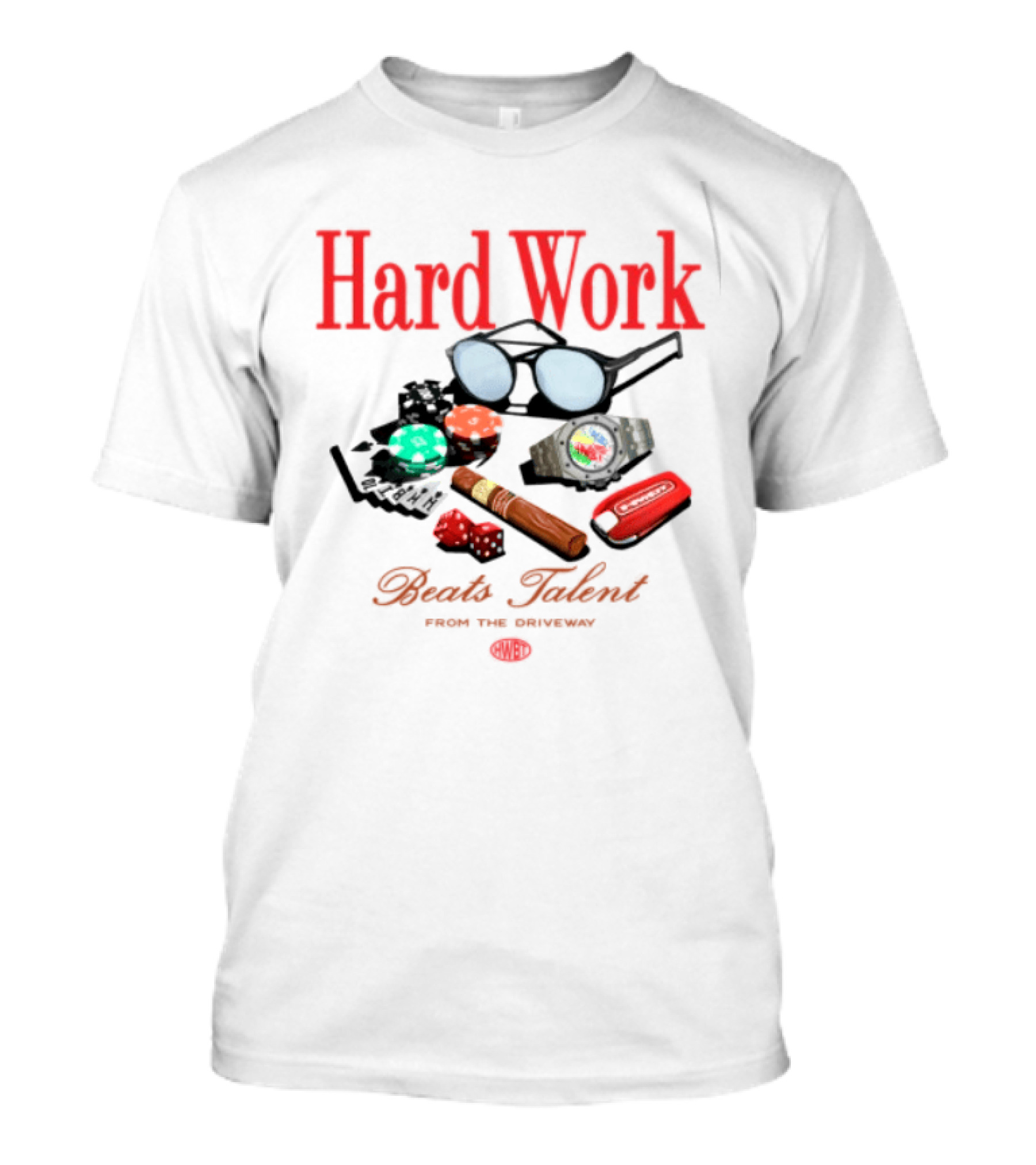 Hard Work Beats Talent Glasses Cards Chips Fun T-Shirt