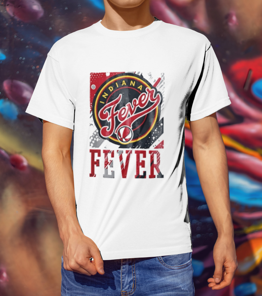 Indiana Fever WNBA Distressed Paint Splatter Basketball Logo Fever T-Shirt