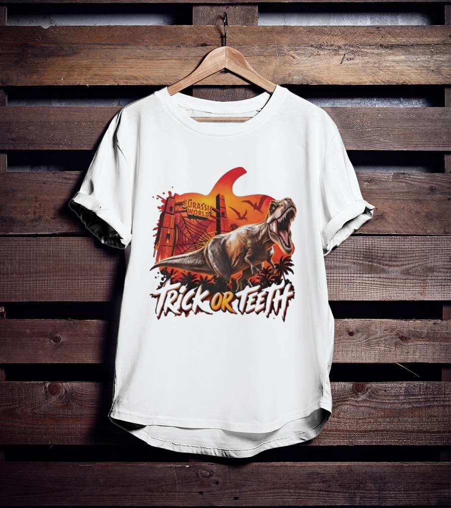 Jurassic World Trick Or Teeth Dinosaur Halloween Pumpkin Gate Rex T-Shirt