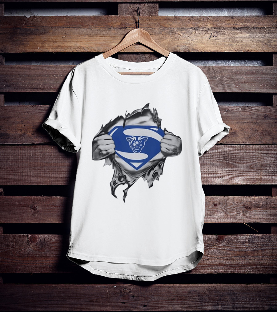 Carolina Panthers Superman Shield Rip Effect T-Shirt