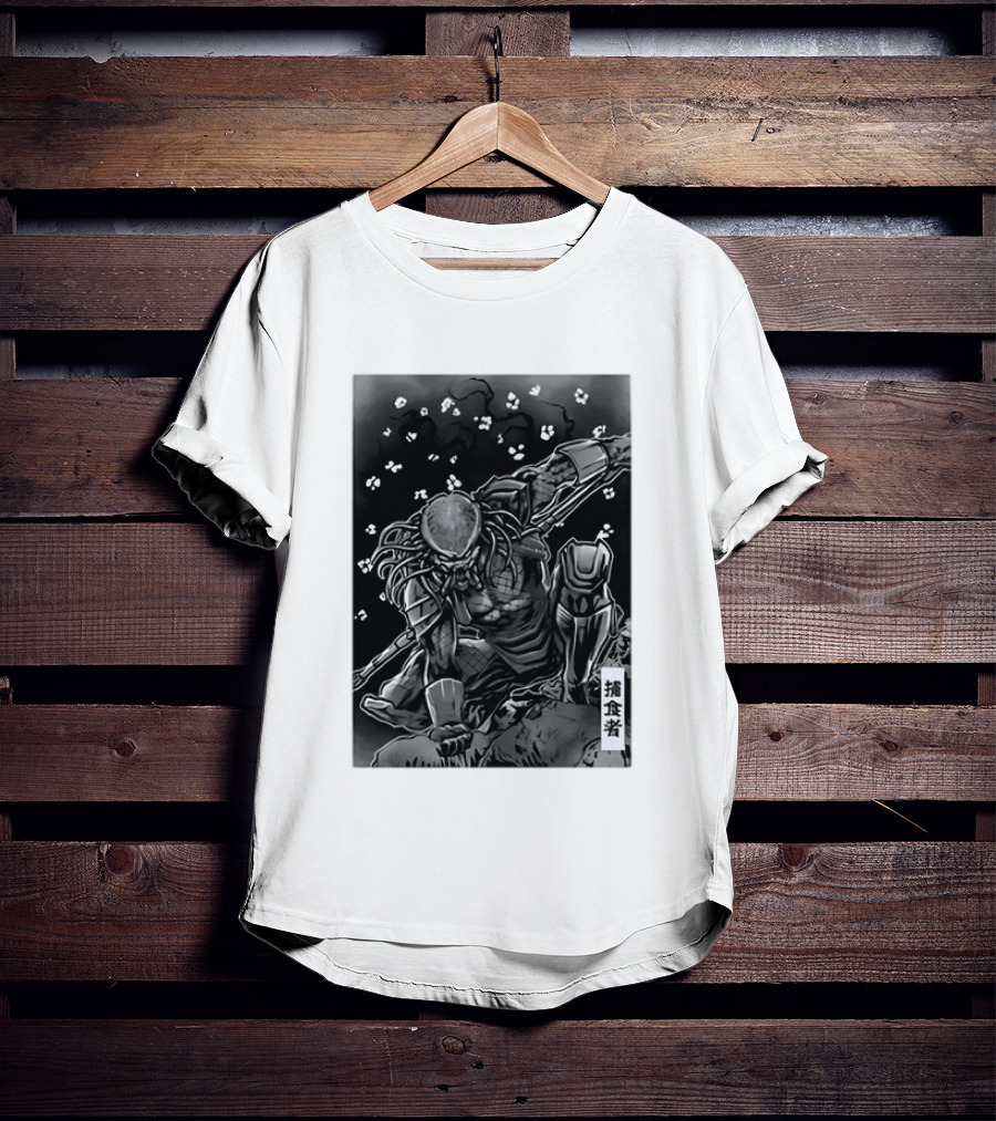 Predator Japanese Kanji Ink Sci Fi Alien Manga T-Shirt