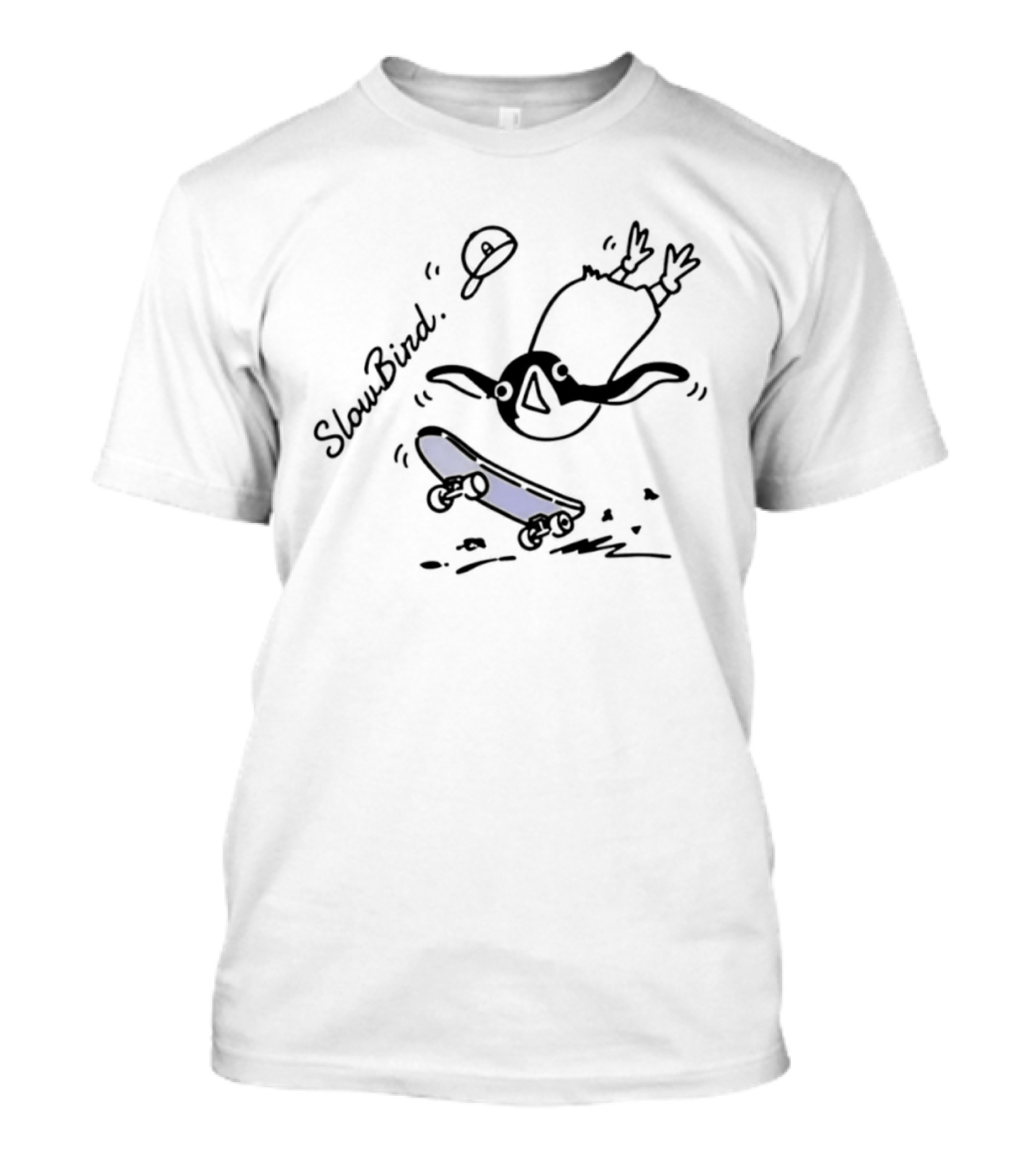 SlowBird Penguin Skateboarder With Blue Skateboard T-Shirt