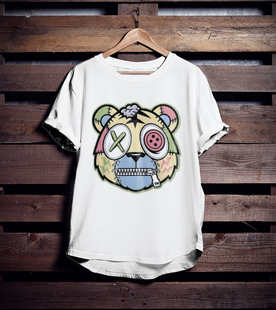 Tm Cartoon Patchwork Zombie Bear Button Eye Zipper Mouth T-Shirt