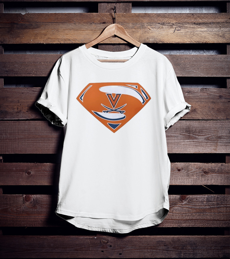 University Of Virginia Cavaliers Superman V Logo Crossed Sabers Orange T-Shirt