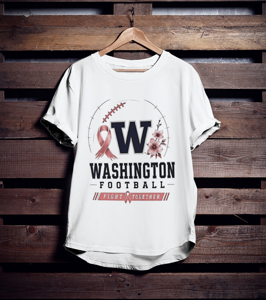 Washington Football Fight Together Breast Cancer Awareness Ribbon And Flowers T-Shirt