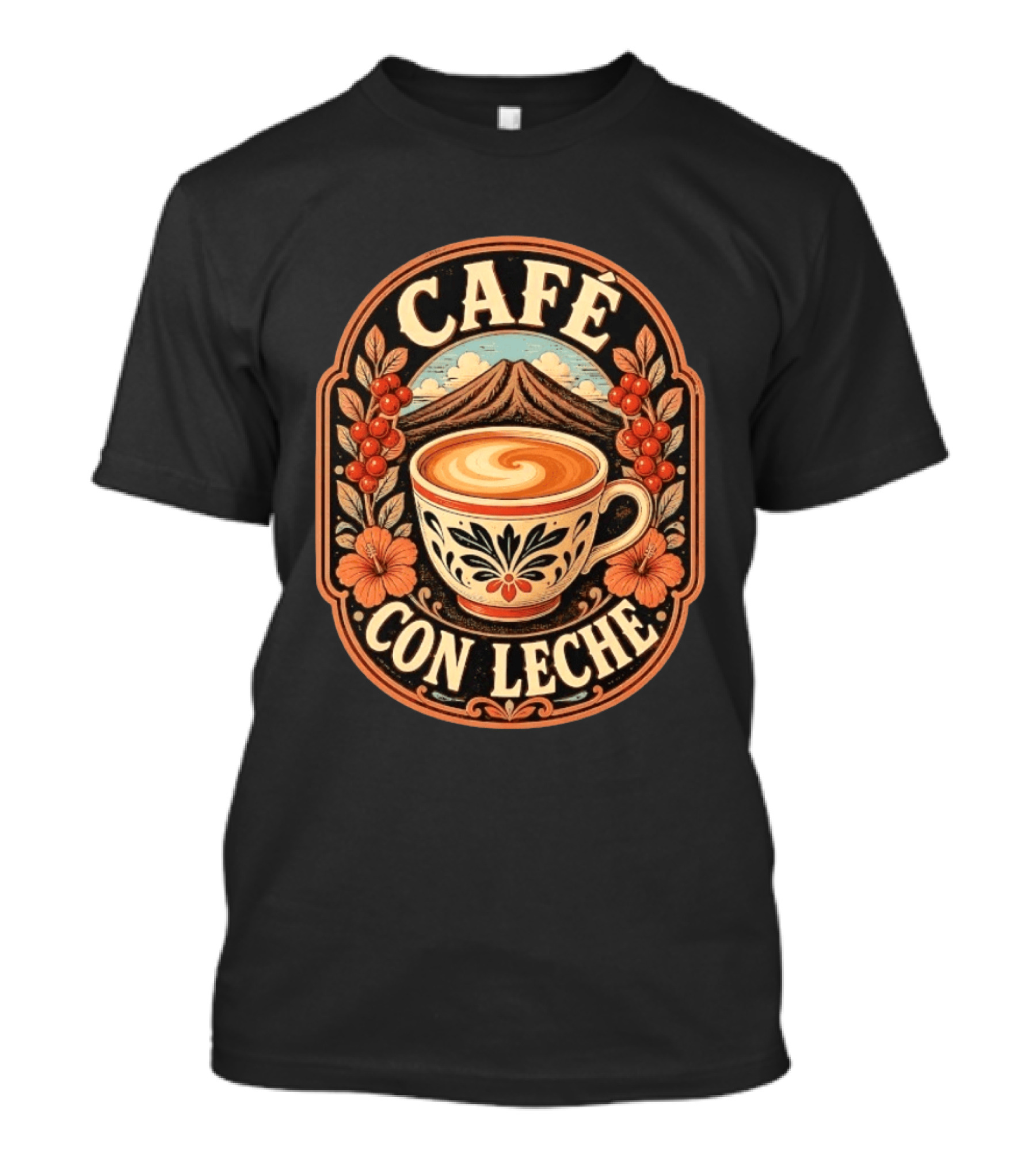 Café Con Leche Coffee Latte Floral Mountain Art Deco T-Shirt