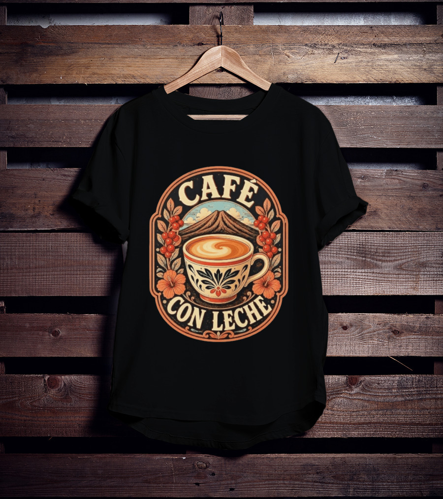 Café Con Leche Coffee Latte Floral Mountain Art Deco T-Shirt