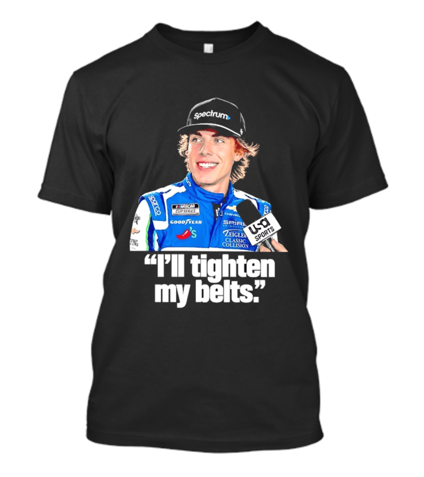 NASCAR Cup Series Carson Hocevar Spire Motorsports I'll Tighten My Belts T-Shirt