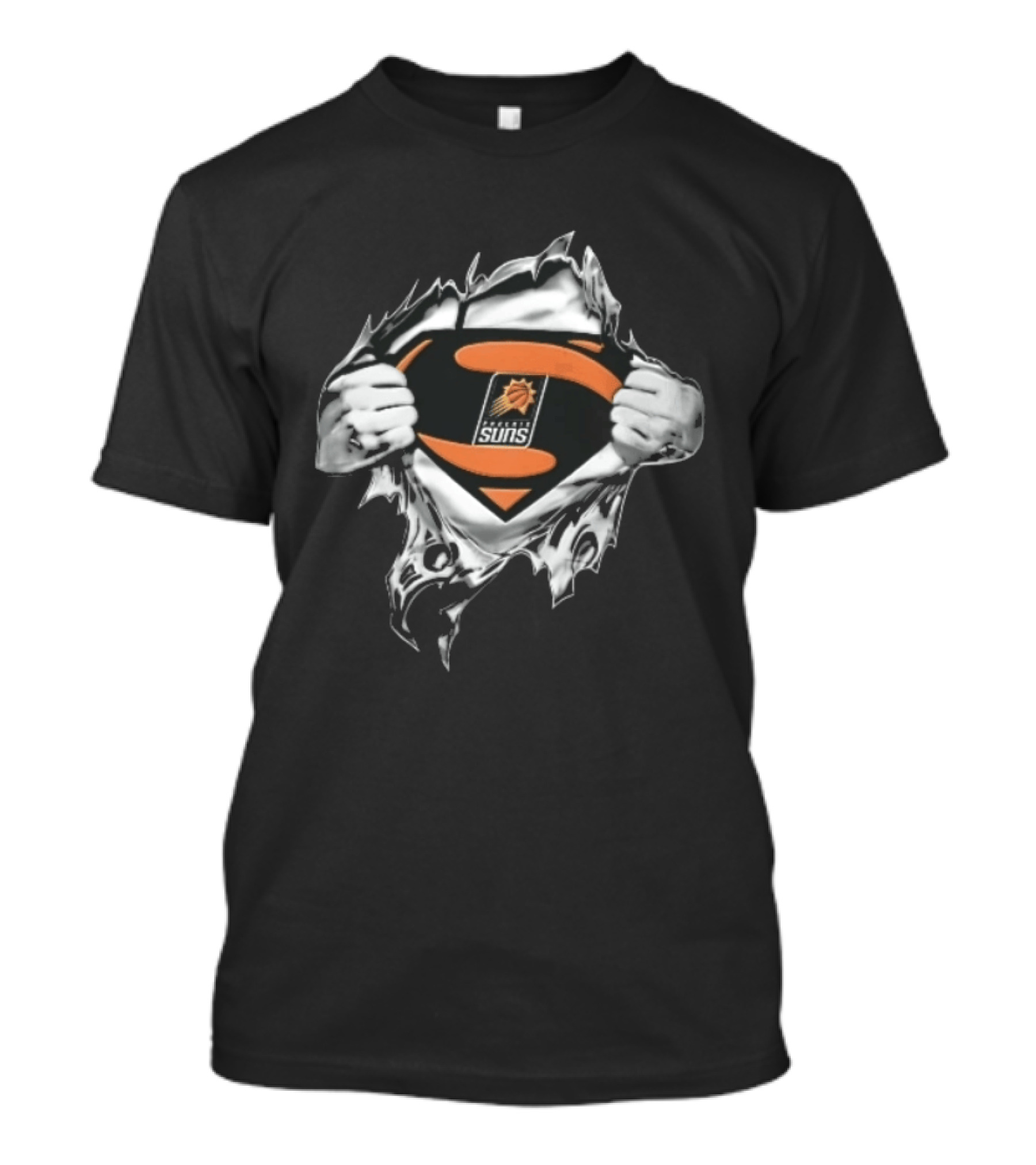 Phoenix Suns Superman Shield Ripped Chest NBA Hands Pulling Open T-Shirt