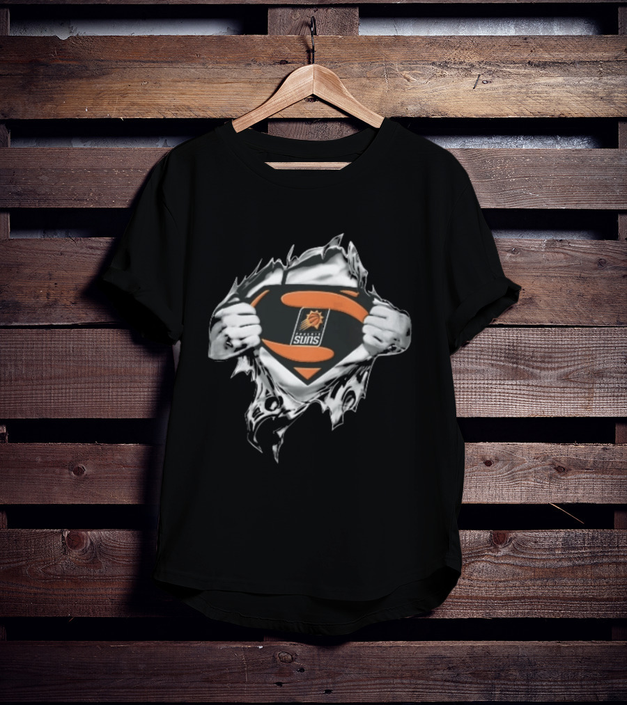 Phoenix Suns Superman Shield Ripped Chest NBA Hands Pulling Open T-Shirt