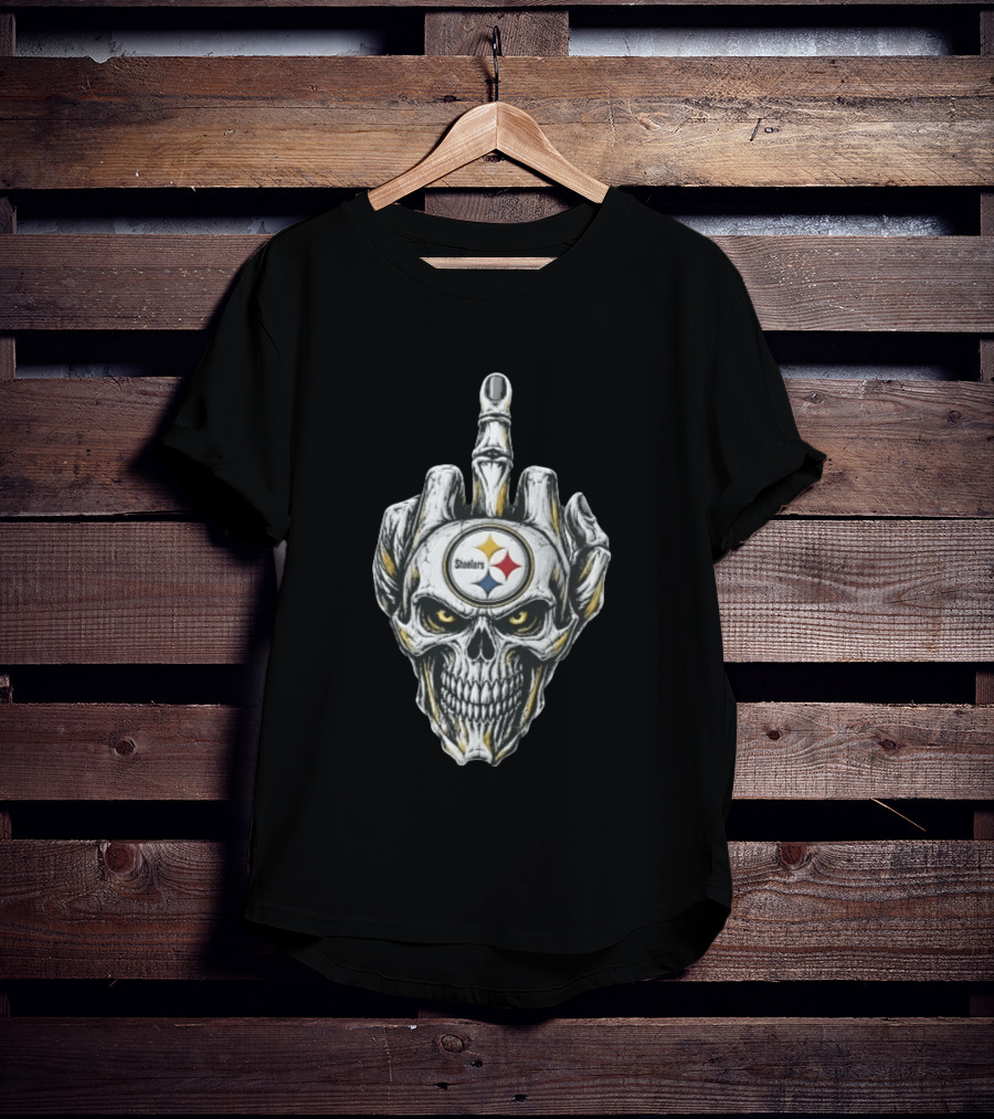 Pittsburgh Steelers Skull Middle Finger Gesture Football Fan T-Shirt