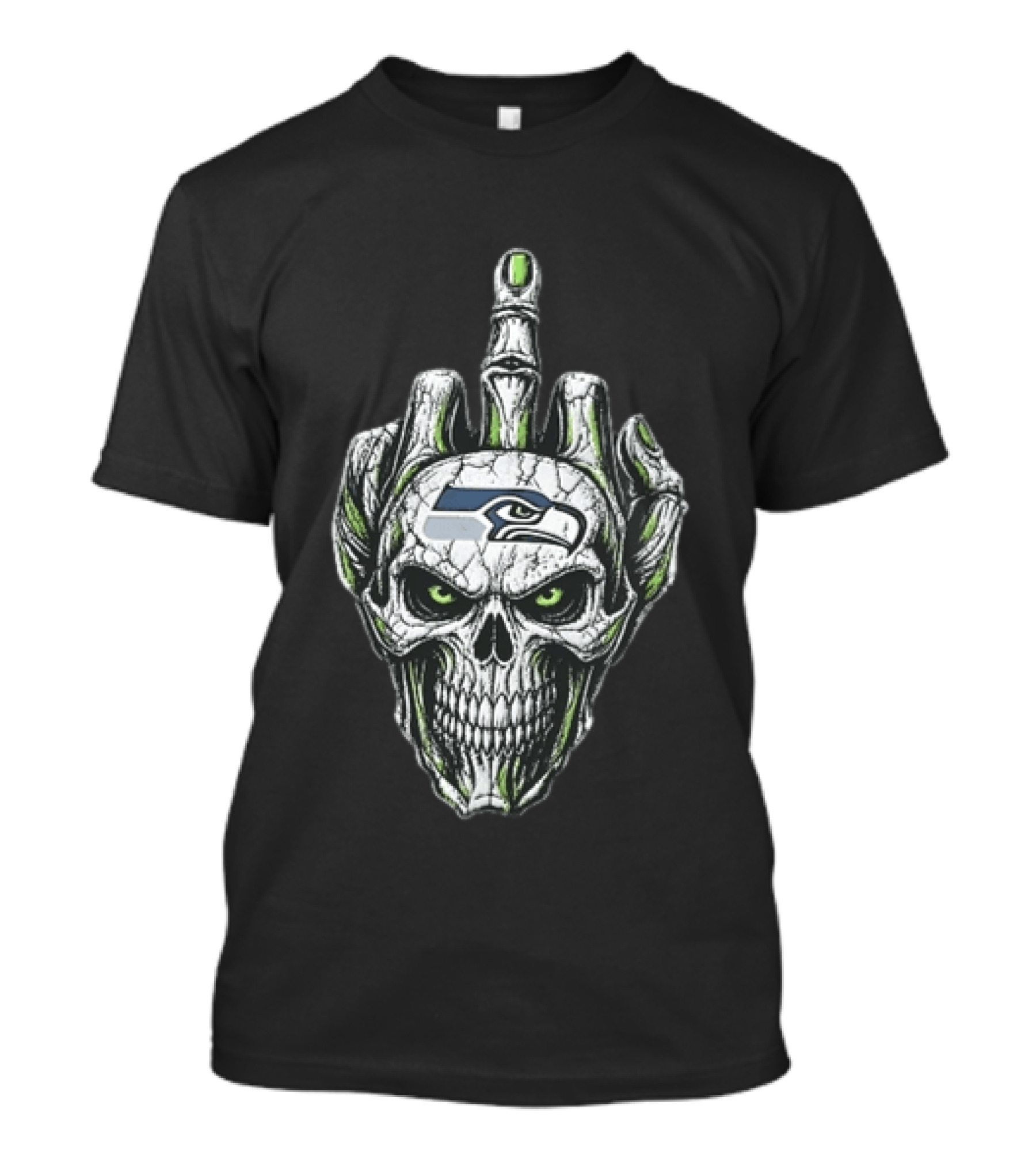 Seattle Seahawks Skull Skeleton Middle Finger Gesture Fan T-Shirt