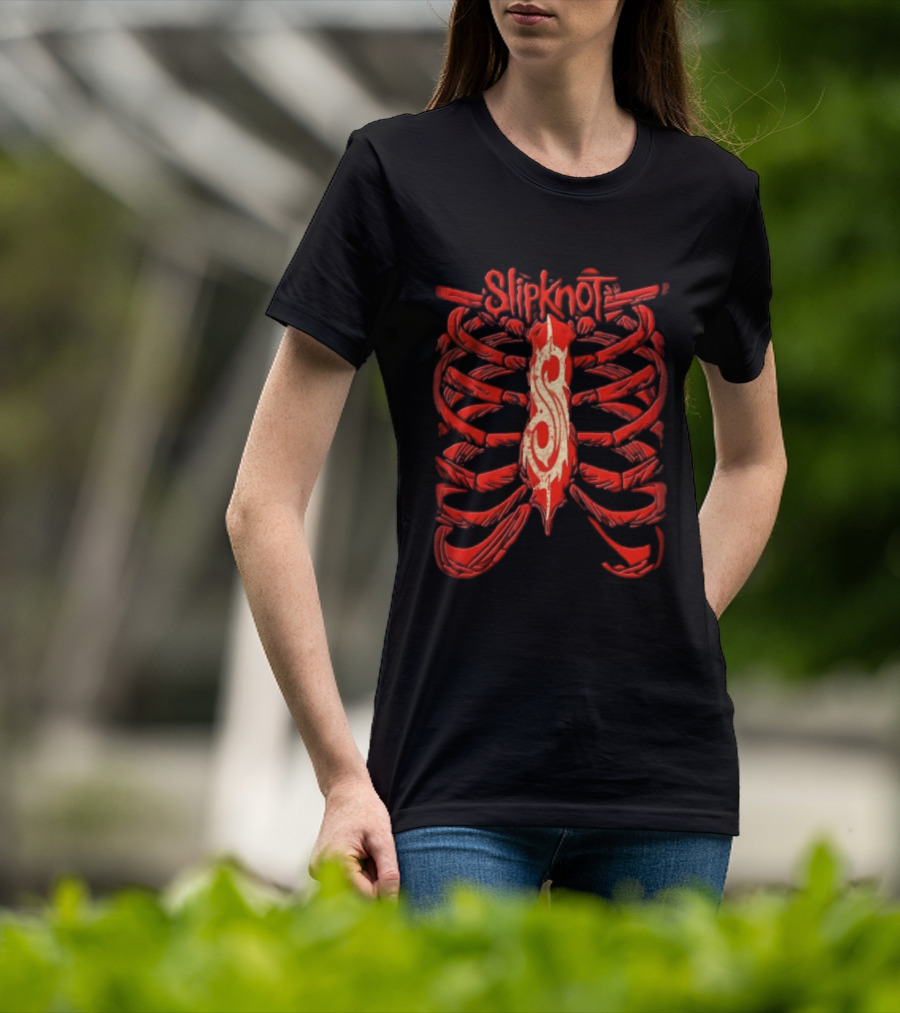 Slipknot Red Skeletal Ribcage Bones Tribal S Sternum Line T-Shirt