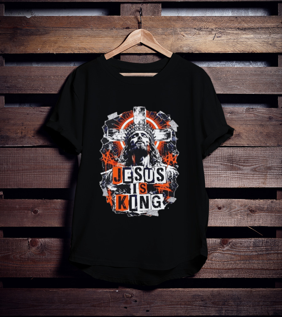 Jesus Is King Distressed Cross Grunge Style Bold Print T-Shirt