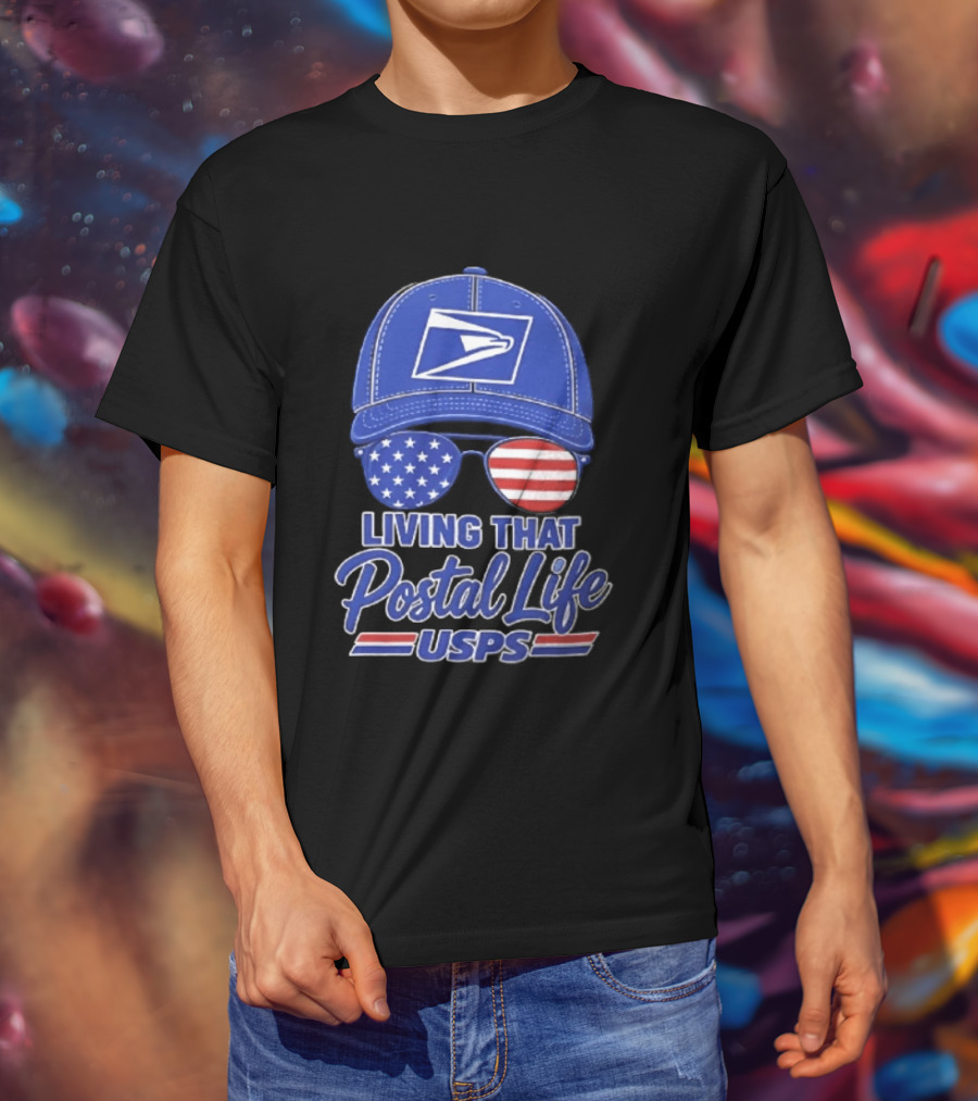 USPS Living That Postal Life United States Postal Service Hat And Sunglasses T-Shirt